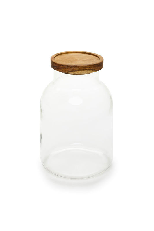 BARATTOLO IN VETRO CON TAPPO IN ACACIA - NUVOLE DI STOFFA