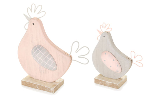 SET DUE GALLINE IN LEGNO DECORATIVE - NUVOLE DI STOFFA