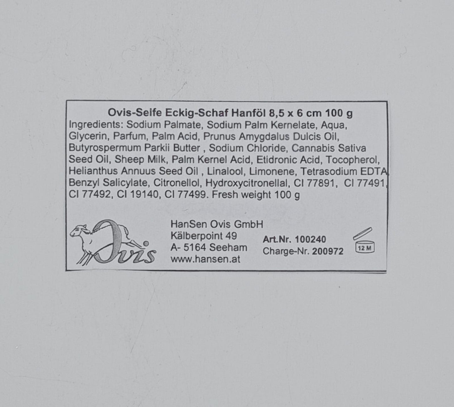 SAPONE NATURALE - OVIS - OLIO DI CANAPA