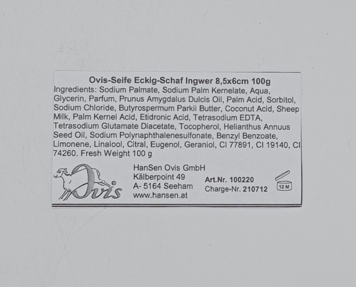 SAPONE NATURALE - OVIS - ZENZERO