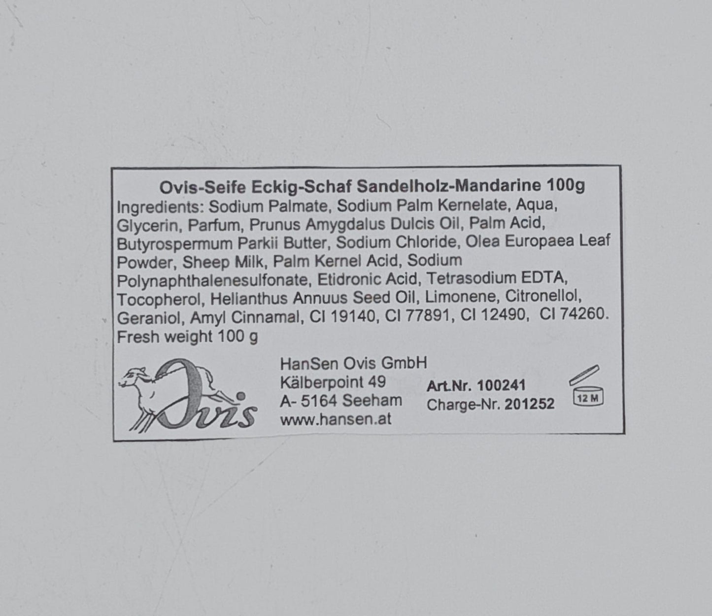 SAPONE NATURALE - OVIS - SANDALO E MANDARINO