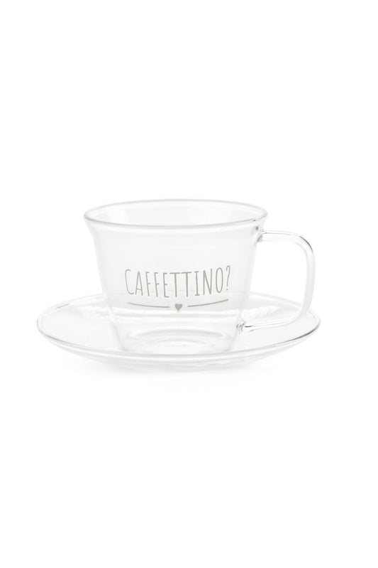 TAZZINA CON PIATTINO IN BOROSILICATO - CAFFETTINO? - NUVOLE DI STOFFA