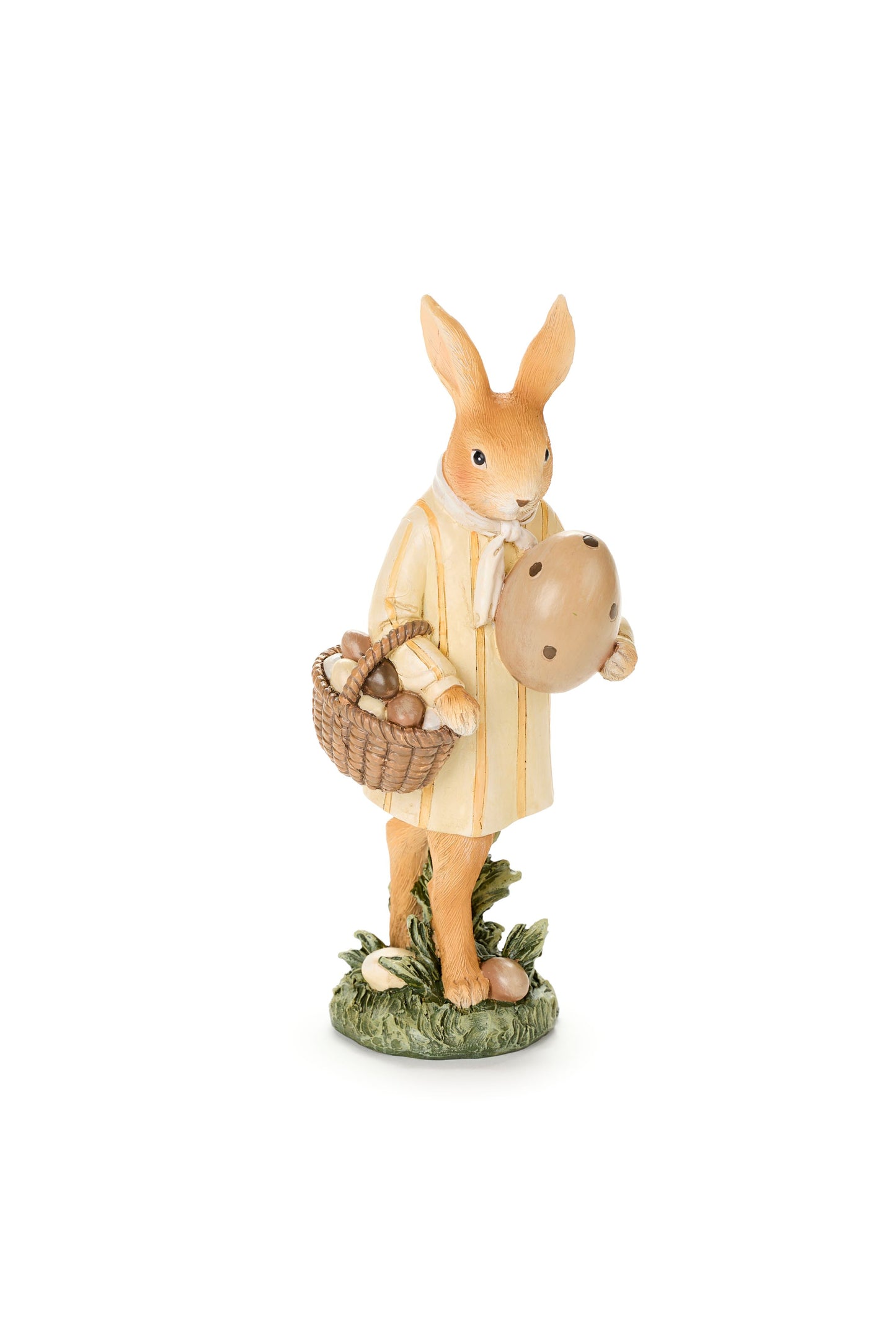 COPPIA CONIGLIETTI IN RESINA CON CESTINO E UOVA - NUVOLE DI STOFFA