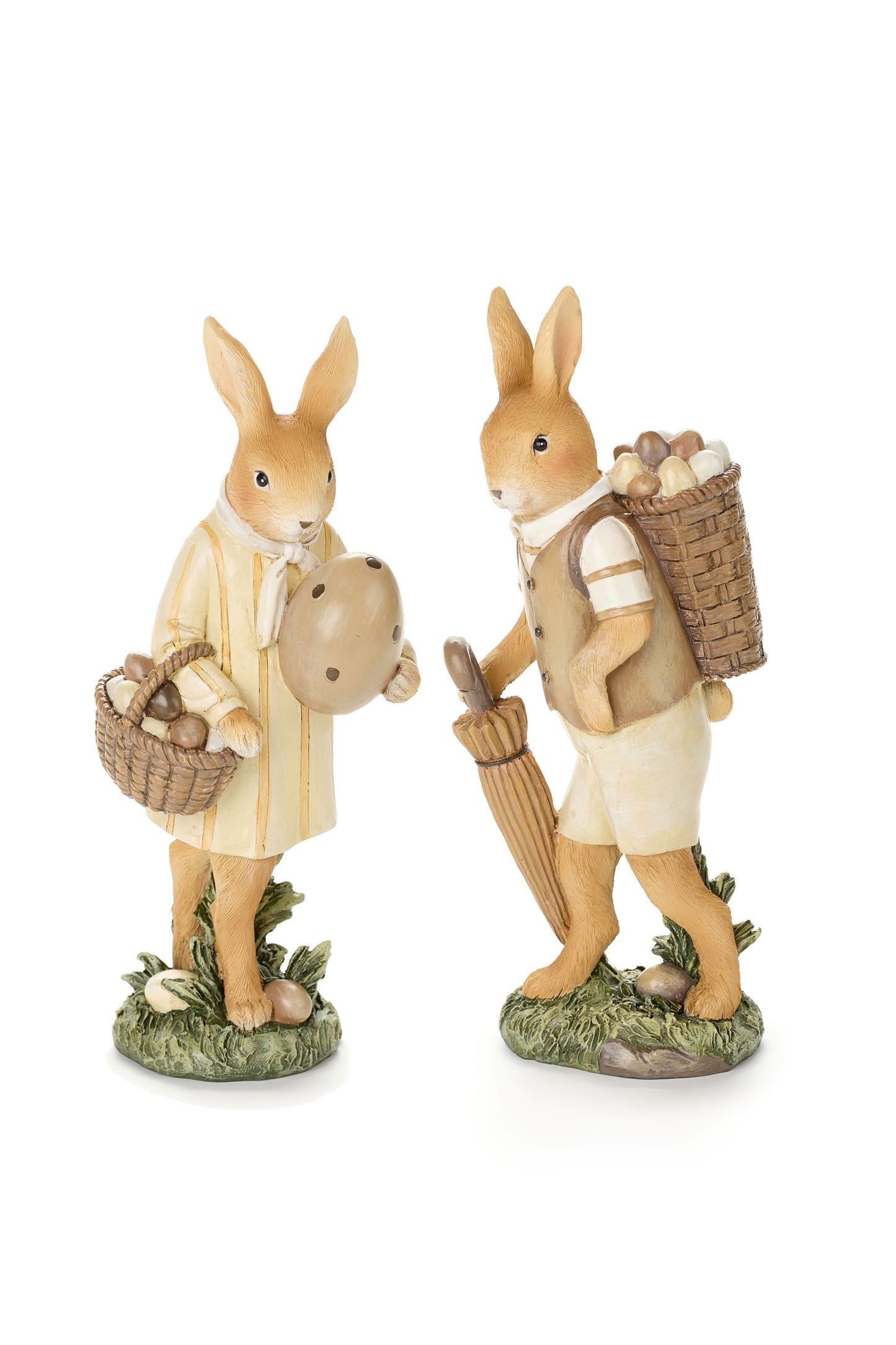 COPPIA CONIGLIETTI IN RESINA CON CESTINO E UOVA - NUVOLE DI STOFFA