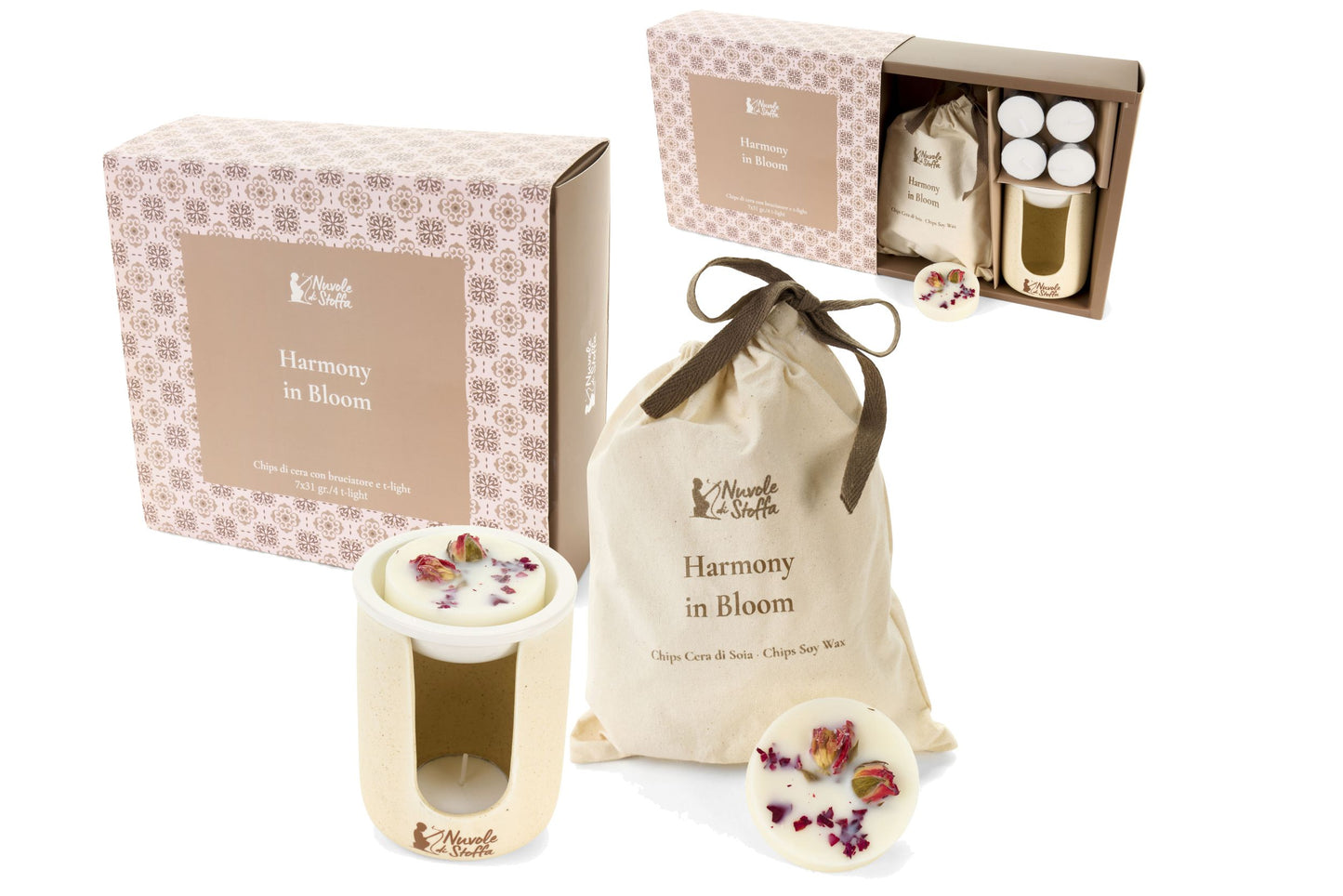 SET CHIPS DI CERA E BRUCIATORE HARMINY IN BLOOM - NUVOLE DI STOFFA